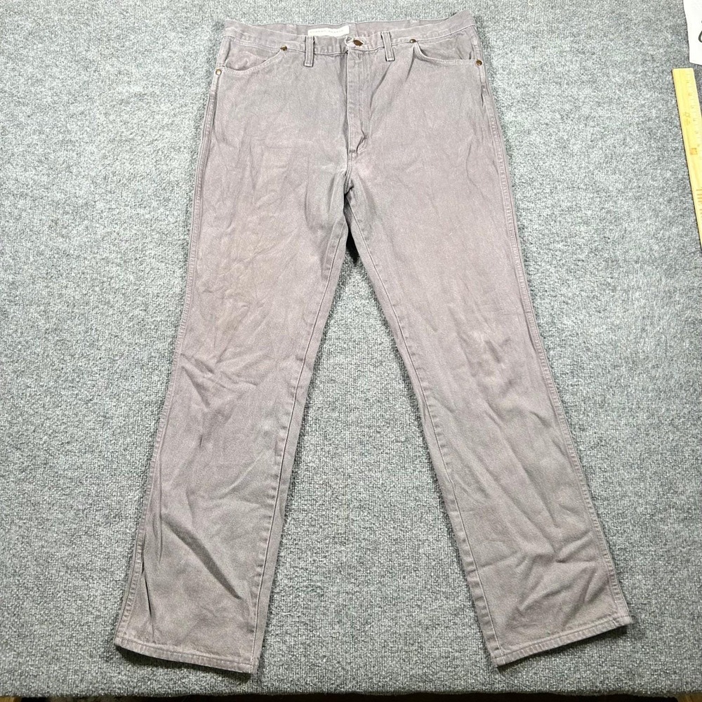 Wrangler Jeans Mens Size 38x34 Grey Slim Fit Straight Leg Denim USA Made 936CHG